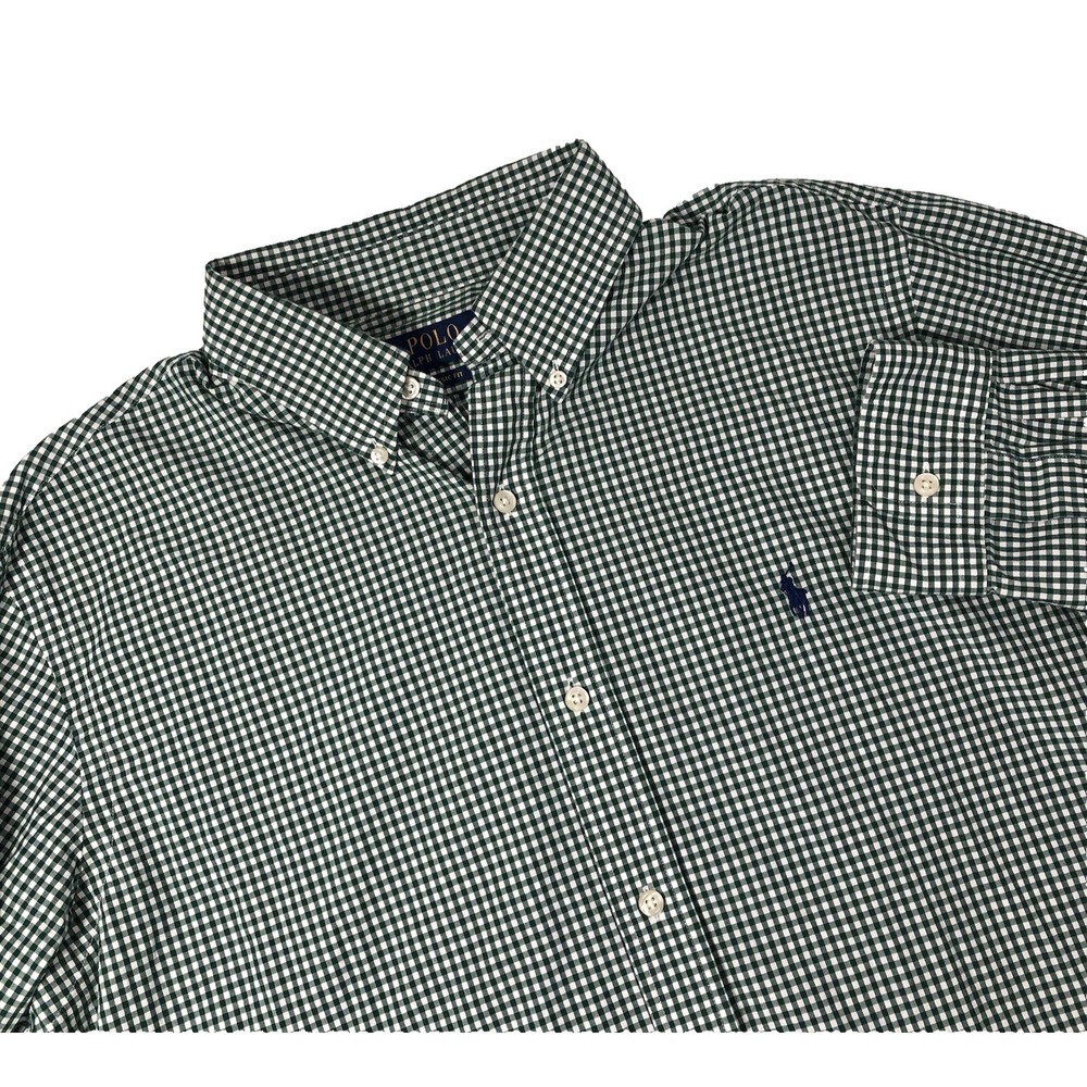 Polo Ralph Lauren Shirt Men L 16 1/2 Green White Gingham Classic Fit Button Down